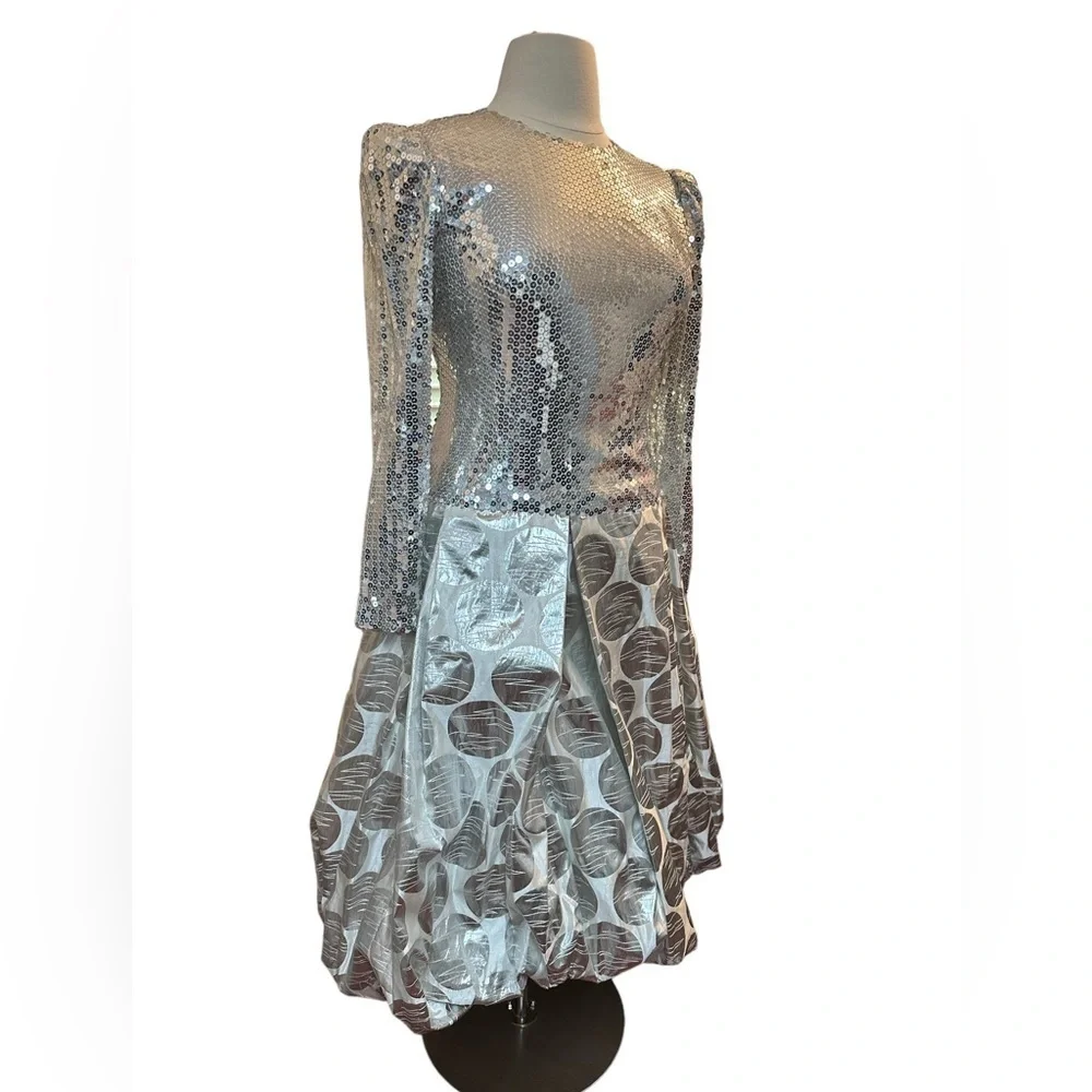 Vintage Haute Couture Richilene Metallic Long Sleeved High Low Formal Dress - Picture 2 of 7
